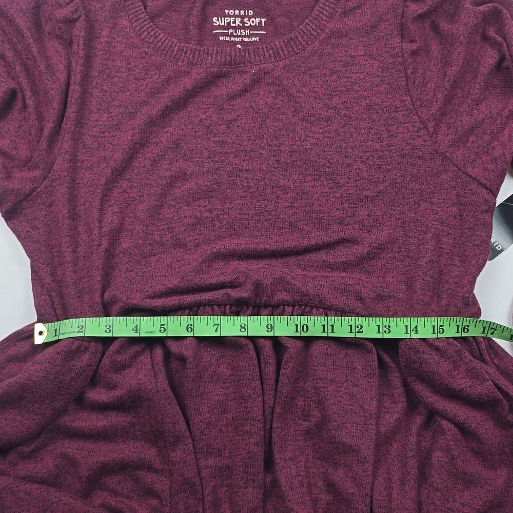 Torrid NWT Babydoll‎ Dress - Super Soft Plush Burgundy Long Sleeve Plus Size 2X - Picture 9 of 9